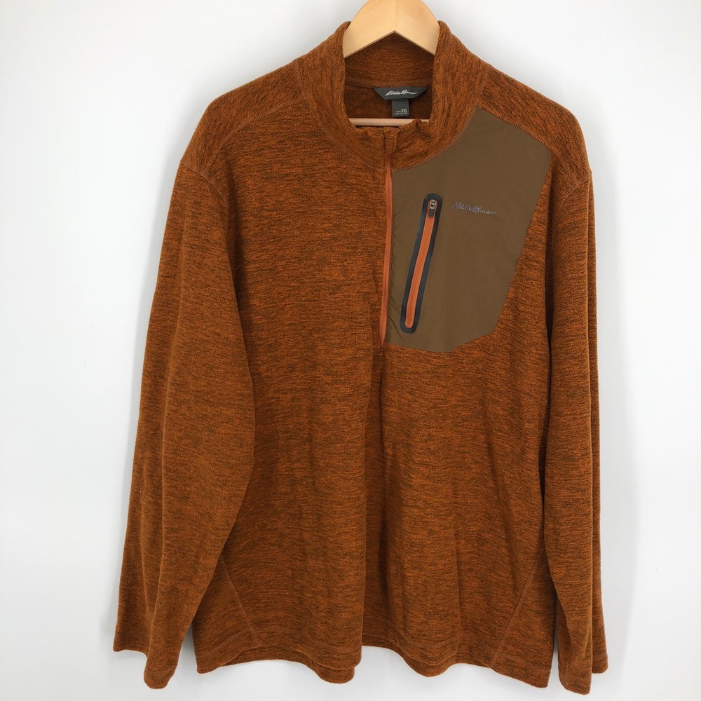 Eddie Bauer Mens Pullover Sweatshirt Size‎ XXL Orange Fleece Half 1/2 Zip Pocket